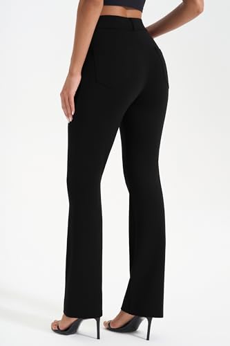 AFITNE Women's Yoga Dress Pants Stretchy Work Slacks Straight Leg Office Casual Pull On Pants 27"/29"/31"/33"