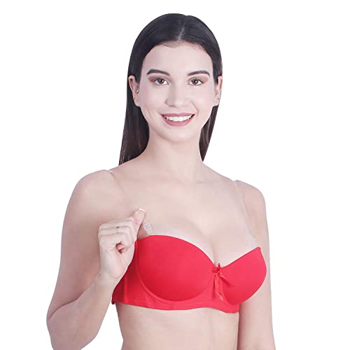 Image of Women's Balconette Bra Transparent Strapless Backless Invisible Clear Back Underwire Pushup Padded Bra Cups Demi