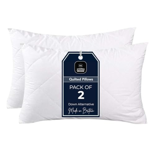 SK Stores Quilted Pillows- Hotel Quality Premium Hollowfibre Filled Pillows for Side Stomach and Back Sleeper Down Alternative Bed Pillow (Pack of 2)