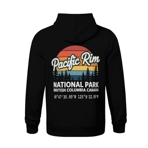 Kids Retro Color Pacific Rim National Park with GPS Location Boys Girls Lightweight Kangaroo Pocket Fleece Hoodies3