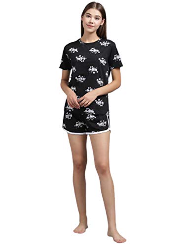 Image of KOTTY Pure Cotton Skyblue and Black Printed Women Night Short - Pack of 2