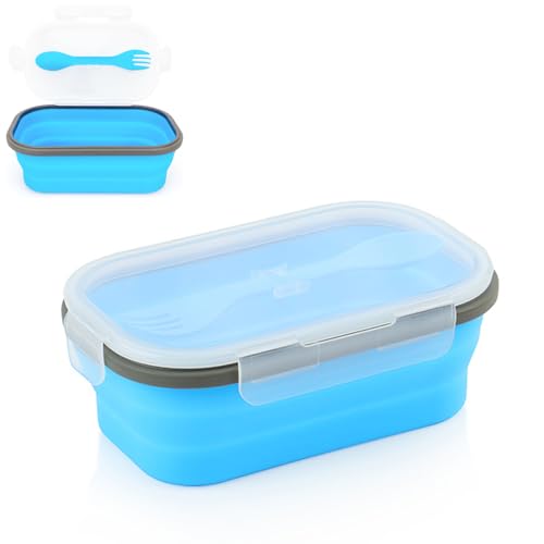 YqsIbth Lunch Box, 1000ml Bento Lunch Box for Adults and Kids, Collapsible Food Storage Containers with Cutlery, Stackable Packed Lunch Boxes BPA Free Microwave Safe(Blue) YqsIbth Lunch Box, 1000ml Bento Lunch Box for Adults and Kids, Collapsible Food Storage Containers with Cutlery, Stackable Packed Lunch Boxes BPA Free Microwave Safe(Blue)