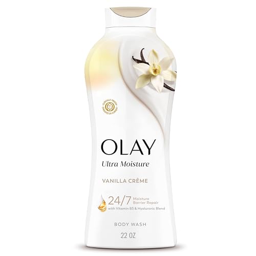 Olay Body Wash for Women Ultra Moisture 24/7 Moisture Barrier Repair Hydrating Formula for Visibly Healthy Soft Skin Vitamin B3 & Hyaluronic Blend All Skin Types Vanilla Creme Scent 22 fl oz