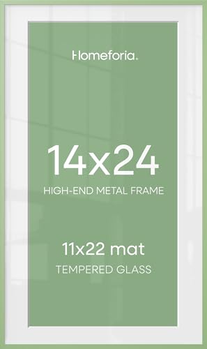 Image of Homeforia 14x24 Picture Frame Sage Green, High End Metal 14x24 Poster Frames with Mat 11x22 Photo, 14 x 24 Sage Green Frame Matted to 11 by 22 Art, 24x14 Thin Frame, Tempered Glass, Wall Kit, Set of 2