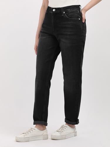 Calvin Klein Donna Jeans Mom Jean Tapered Fit, Nero (Denim Black), 26W/30L - 4