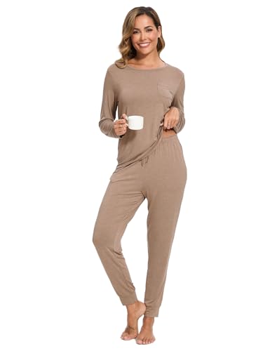 Image of GYS Bamboo Viscose Sleep Sets for Women Long Sleeve Crew Neck Pajama Sets with Pockets