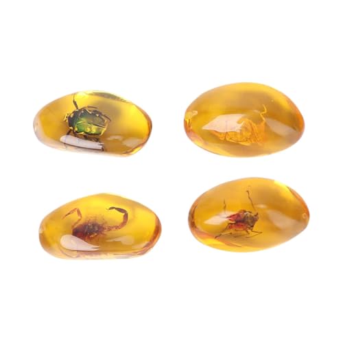 GLEAVI 4 Pcs Insect Specimen Amber Samples Resin Adornments Attractive Amber Samples Charming Specimens Creative Amber Specimens Decorative Specimens Synthetic Resin Golden