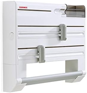 Leifheit Dérouleur mural Parat Plus ComfortLine, dérouleur mural cuisine avec 6 rangements, support de rangement avec lames tranchantes, dévidoir en ABS