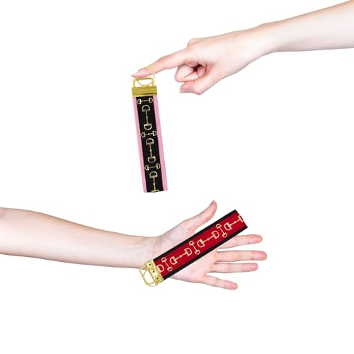 2PCS 1.5-inch Elastic Equestrian Belt with Horse Bit Buckle, 2 Unique Equestrian Theme Keychain strap for Horseback Riding Equestrian Sports, Black4