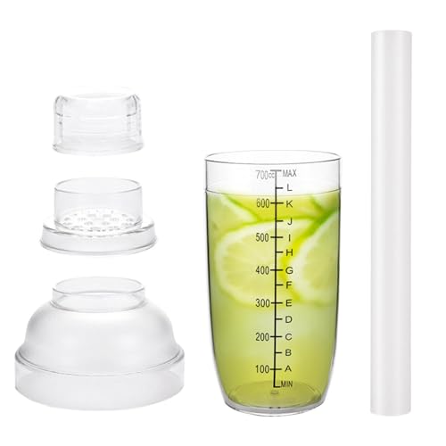 Juego de coctelera de 1000 ml, colador de cóctel con de limón, botella de coctelera transparente con escala y colador, juego de coctelería, juego de barman para herramientas de cocina