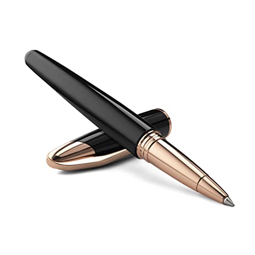 Colibri Equinox Rollerball Pen-Black Lacquer and Rose Gold Finish Luxury Pen-Sleek Branded Spring Clip- Comes In A Nice Gift Box-Gift For Men And Women