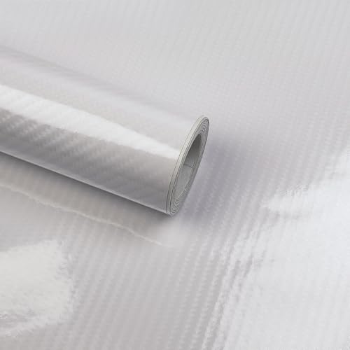 Lypumso - 6D Carbon Fiber Vinyl Roll, Super Gloss Car Film with Air Release Bubble Free Technology, Interior and Exterior (White Carbon Fiber,1 x