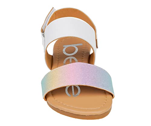 Image of bebe Girl's Sparkly and Strappy Glitter Leatherette Flat Sandals with Adjustable Strap (Toddler /Little Kid)