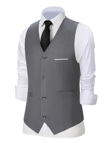 Men's Casual Business Vest V Neck Formal Dress Suit Vests Lightweight Slim Fit Waistcoat4