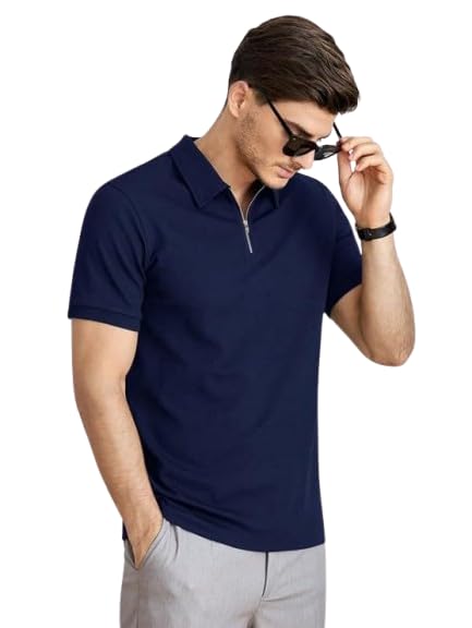 Image of NETCLICK Polyester V-Neck with Zip Closure Polo T-Shirt