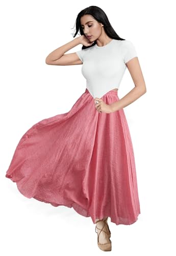 Women's Cotton Linen Flowy Maxi Skirt High Waist A-Line Elastic Waistband Weekend Skirt2
