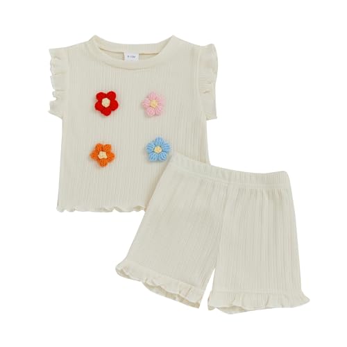 MA&BABY Toddler Girls Shorts Set Summer Sleeveless 3D Flower Tank Top and Shorts Summer T-Shirt 2-piece Outfit Clothes