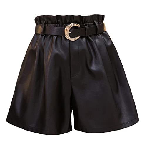 Short en cuir PU taille haute avec ceinture intégrée pour structurer la silhouette en hiver