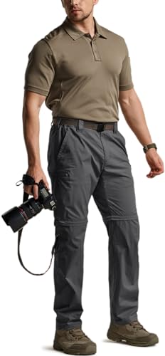 Image of CQR Men's Convertible Cargo Tactical Pants, Water Resistant Outdoor Hiking Pants, Zip Off Lightweight Stretch Work Pants