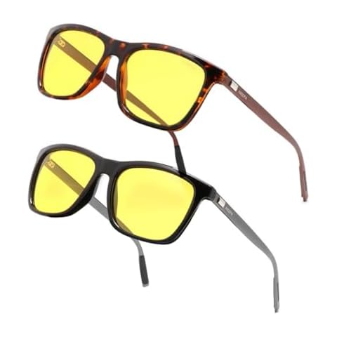 NIEEPA Unisex Polarized Driving Glasses with Yellow Lens Aluminum Magnesium Frame HD Day Night Vision Square Shape (Brown Temples+Gun Temples) Cover
