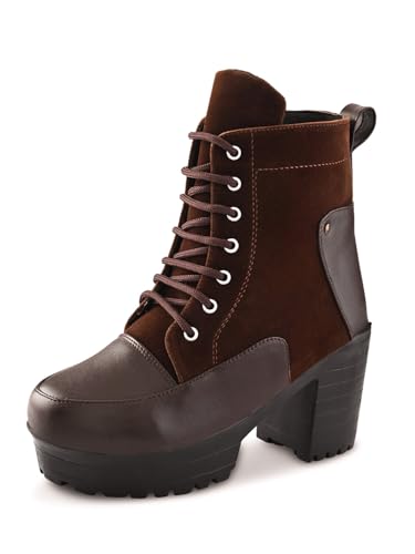 Image of XE Looks Women's brown Over-the-Knee Long Boots | Stylish Suede Finish with Tie-Up Detail | Comfortable Block Sole Winter Footwear for Girls and Women