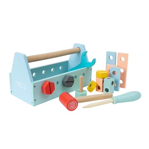 Owl & Fox Wooden Tool Caddy Set for Toddlers, Encourages Imaginative Play and Skill Development, Includes Screwdriver, Spanner, Hammer, Nuts and Bolts, Made from FSC Certified Wood, For Ages 3+