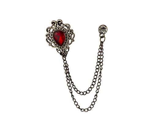 Knighthood Red Stone Gun Metal Engraving Swarovski Chain Brooch
