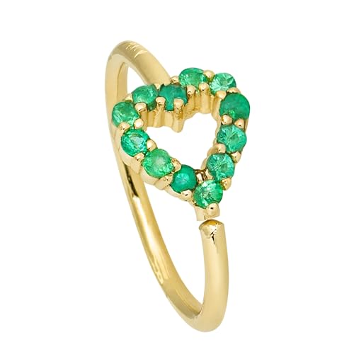 20G 14K Yellow Gold Heart Nose Ring, 0.11ctw Emerald Gemstone Nose Hoop, Twist-open 5/16"(8mm) Nose Ring, May Birthstone Hoop Unisex 14KNH038HRT-EDYG