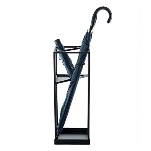 Porte-parapluie noir au design géométrique moderne avec bac d'égouttage pour couloir