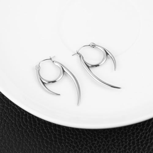 HZMAN Spike Earring for Men Women Retro Gothic Stainless Steel Lightweight Hoop Earring Jewelry Gift4