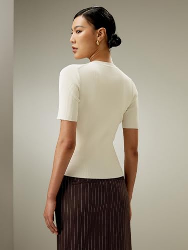 LilySilk 100% Silk Knit Sweater Women's Short Sleeve Crewneck Silk T Shirt Slim Fit Ladies Pullover Soft2