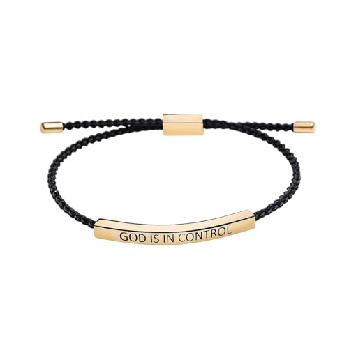 Pingyongchang God Is In Control Inspirational Bracelets for Women,Christian Faith Bracelets Handmade Letter Braided Adjustable Stainless Steel Bangle Men Christmas Birthday Gifts Jewelry