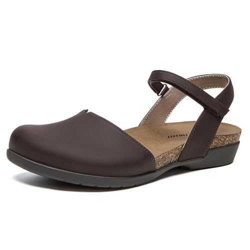 Image of Athlefit Women's Closed Toe Sandals Comfort Cork Footbed Arch Support Flat Sandals