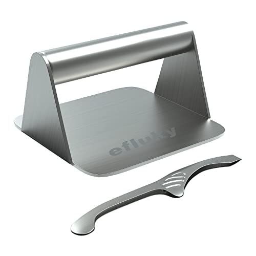 efluky Burger Press, 5.5" Stainless Steel Smash Burger Press,Square Hamburger Press with Roasting Tongs, Professional Grill Press Griddle Accessories Kit Perfect for Flat Top Grill