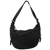 GOQUFOY Nylon Crossbody Bags for Women Black Medium Size Summer Purses Handbags Cute Crescent Shoulder Bag Hobo Travel Tote Bag with Zipper Compartment Pockets Men Messenger Cross Body Teens Trendy