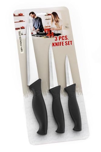 Image of Stainless Steel 3 Pieces Professional Knife Set | Chef Knife Set | Non Slip Handle | Knife Set for Kitchen, Home, Hotel Purpose