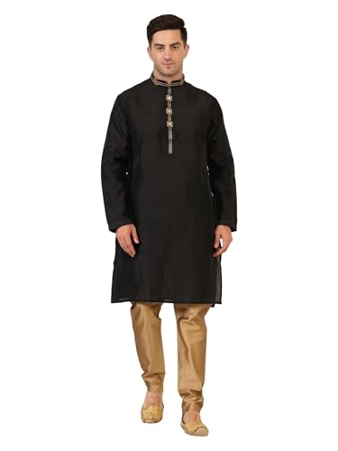 Image of ITOS365 Men's Tunic Art Silk Kurta Pajama and Scarf Suit Set Indian Clothing Wedding Party Dress Gifts Items