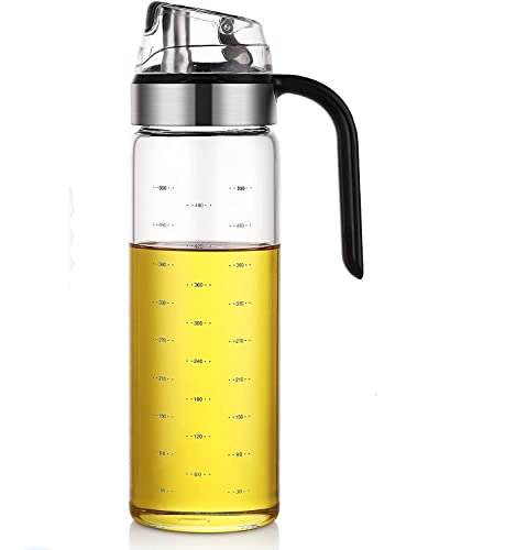 Image of Olive Oil Dispenser Bottle 500 ml Glass Oil Cruet with No Drip Spout, Ergonomic Non Slip Handle & Measuring Marks - Leakproof Oil and Vinegar Dispenser for Kitchen Cooking