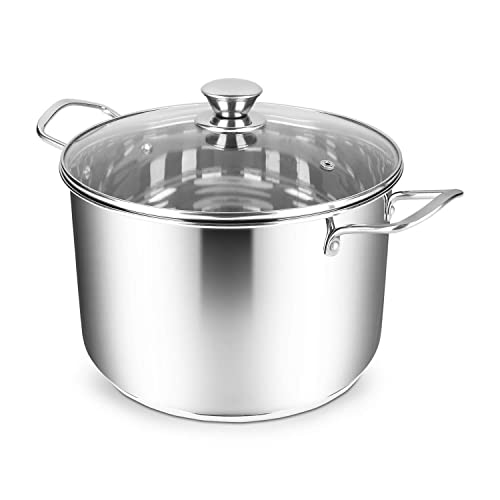 Penguin Home® Stock Pot 24cm, 7 Litre | Stainless Steel Stockpot with Glass Lid | Induction Safe Soup Pot, Casserole Dish | Family Size Cooking Pot - 24x16cm | Mirror Finish | Cooker Pot Set