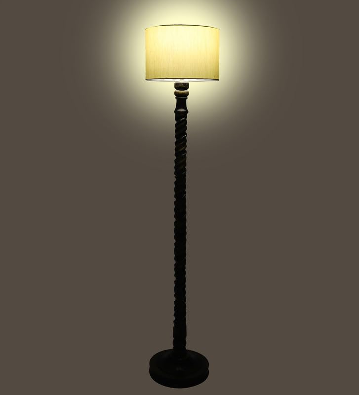 Image of tu casa Mango Wooden Floor Lamps with Spiral Base & Beige Jute Shade for Home Decor, Bedrooms Corner, Living Room, Gifting, Diwali Decoration, Hall, Office (Height: - 56 inch) - Bulb not Included