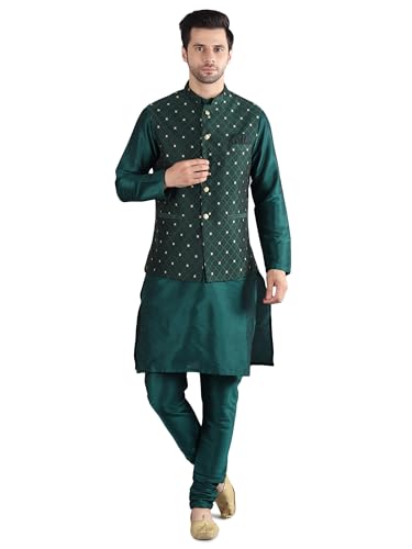 Image of Uri and MacKenzie Men's Silk Blend Kurta Pajama with Designer Ethnic Nehru Jacket /Modi Jacket