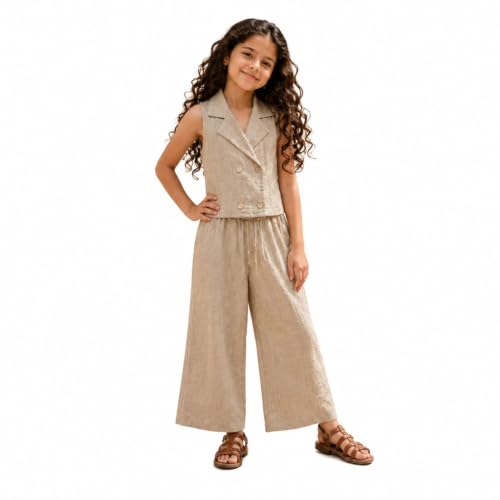 Image of The Magic Wand Woven Digital Printed Co-ord Set For Kids Girls, Sleeveless Top With Palazzo Pant Two-Piece Western Stylish Clothing Set For Festivals