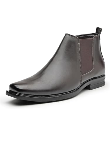 Image of Men's Stylish Vegan Leather Chelsea Boots with Side Zipper & Elastic Panel, Square Toe Ankle Boot (Tan /Black /Brown)