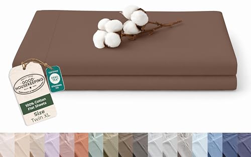 Image of Royale Linens 100% Organic Cotton Twin XL Size Flat Sheet Only - Percale Top Sheets - Twin XL Flat Sheet Sold Separately - Lightweight & Soft 100% Cotton Chocolate Bed Sheets Only (66 inchx 102 inchChocolate)