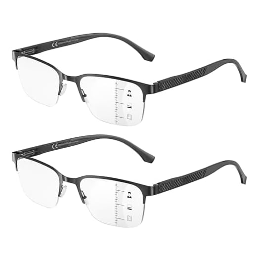 SKYOAK 2 Pack Execellent Progressive Multifocus Reading Glasses for Men Blue Light Blocking Multifocal Computer Readers Spring Hinge No Line (for Mid-Near Range approx 3ft) +2.0 Black