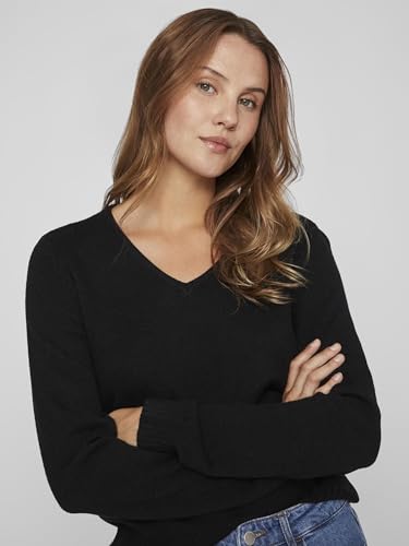Vila Clothes Damen Pullover VIRIL L/S V - Neck Knit TOP - NOOS 14042769, Einfarbig, Gr. 40 (Herstellergröße: L), Schwarz (Black)