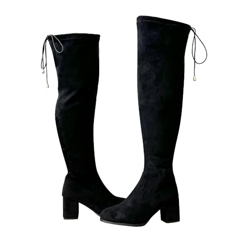 YING LAN Women's Wide Calf Over The Knee Pull On Chunky Block Heel Tall Boots3
