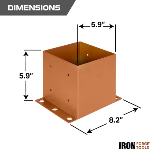 Image of Iron Forge Tools 6x6 Post Base for Concrete, 4 Pack 5.9 inchx 5.9 inch, Brown Powder Coated Heavy Duty Steel Fence Post Anchors for Wood Deck, Fence, Porch, Railing or Pergola Brackets