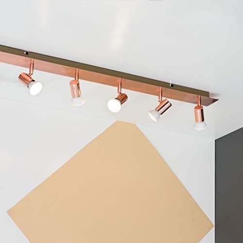 MiniSun Modern Polished Copper 6 Way Adjustable GU10 Ceiling Spotlight - Complete with 5w LED Bulbs [3000K Warm White]