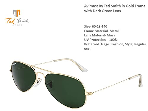 Image of Ted Smith Mens Womens Polycarbonate Uv Protection Metal Pilot Sunglasses